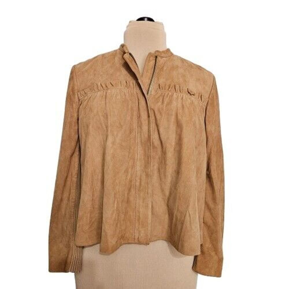 Juicy Couture Leather Knit Jacket Womens Medium Tan Camel Y2K Western